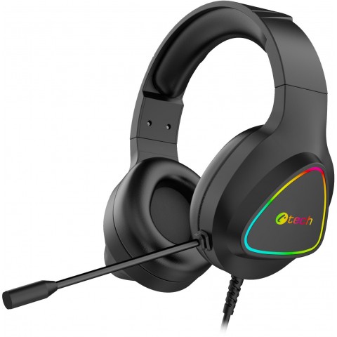 Herní sluchátka C-TECH Midas (GHS-17BK), casual gaming, RGB podsvícení, černá