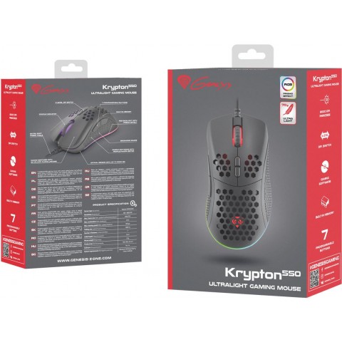 Herní myš Genesis Krypton 550, RGB, 8000 DPI, černá, software