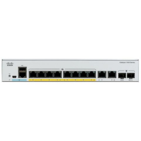 Catalyst C1000-8P-E-2G-L, 8x 10 100 1000 Ethernet PoE+ ports and 67W PoE budget, 2x 1G SFP and RJ-45