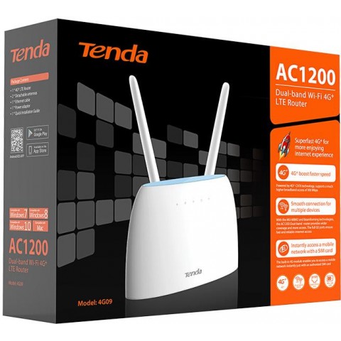 Tenda 4G09 Wi-Fi AC1200 4G LTE router, 2x GWAN GLAN, 1x miniSIM, IPV6, VPN, LTE Cat.6, CZ App