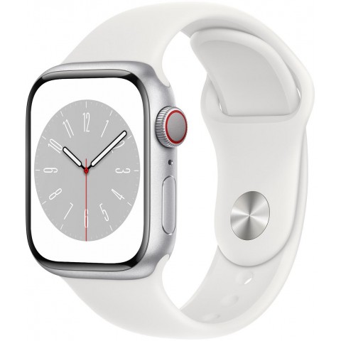 Apple Watch S8 Cell 41mm Silver Sport Band White