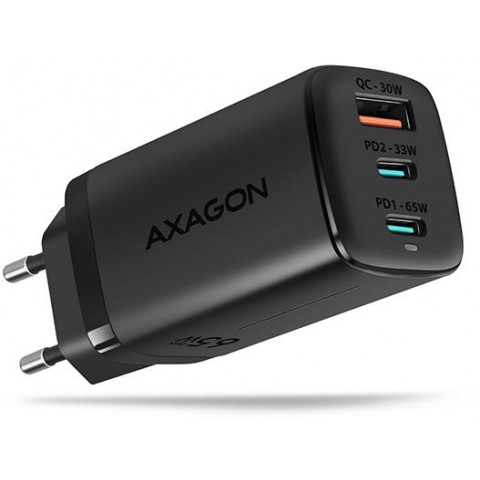 AXAGON ACU-DPQ65, GaN nabíječka do sítě 65W, 3x port (USB-A + dual USB-C), PD3.0 QC4+ PPS Apple