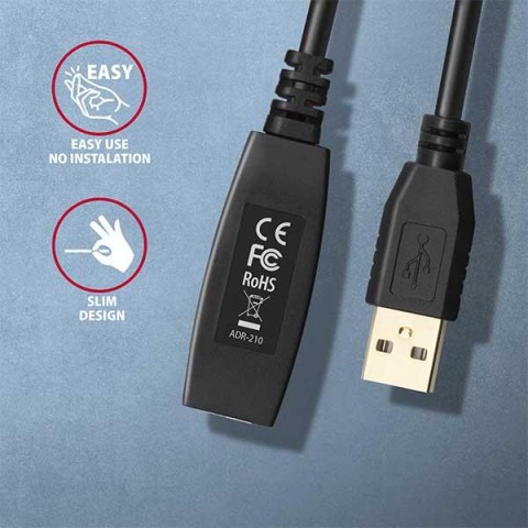 AXAGON ADR-210, USB2.0 aktivní prodlužovací   repeater kabel, 10m