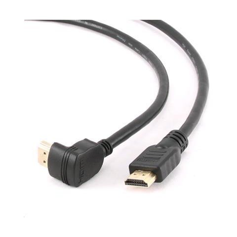 GEMBIRD Kabel HDMI-HDMI M M 4,5m, 1.4, M M stíněný, zlacené kontakty, 90° lomený, černý