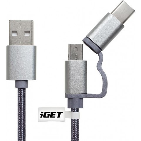 iGET G2V1 - USB kabel Micro USB  USB - C dlouhý pro veškeré mobilní telefony, včetně odolných