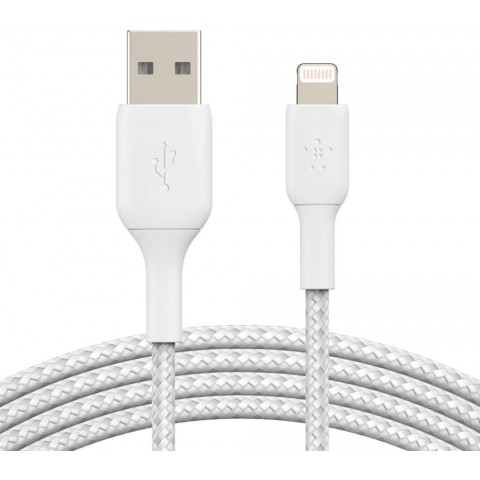 BELKIN kabel oplétaný USB-A - Lightning, 2m, bílý