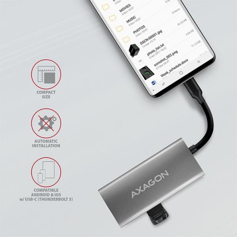 AXAGON HMC-4G2, USB-C 3.2 Gen 2 10 Gb s hub, porty 2x USB-A + 2x USB-C, kabel USB-C 13cm