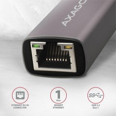 AXAGON ADE-TRC, USB-C 3.2 Gen 1 - Gigabit Ethernet síťová karta, auto instal, titanově šedá