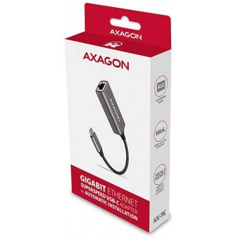 AXAGON ADE-TRC, USB-C 3.2 Gen 1 - Gigabit Ethernet síťová karta, auto instal, titanově šedá