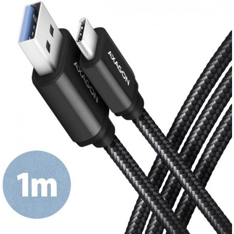 AXAGON BUCM3-AM10AB, SPEED kabel USB-C - USB-A, 1m, USB 3.2 Gen 1, 3A, ALU, oplet, černý