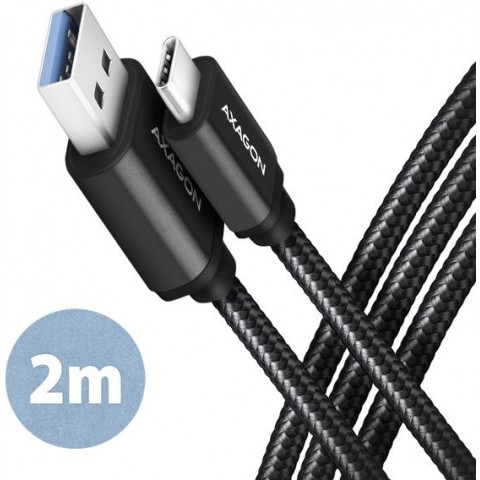 AXAGON BUCM3-AM20AB, SPEED kabel USB-C - USB-A, 2m, USB 3.2 Gen 1, 3A, ALU, oplet, černý