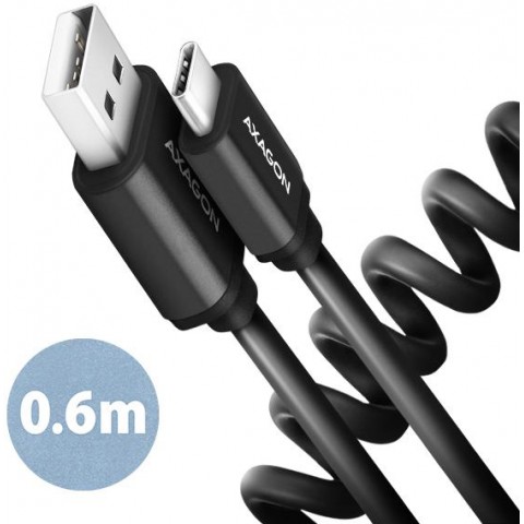 AXAGON BUCM-AM10TB, TWISTER kabel USB-C - USB-A, 0.6m, USB 2.0, 3A, ALU, tpe, černý