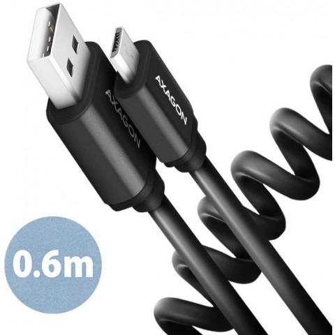 AXAGON BUMM-AM10TB, TWISTER kabel Micro USB - USB-A, 0.6m, USB 2.0, 2.4A, ALU, tpe, černý