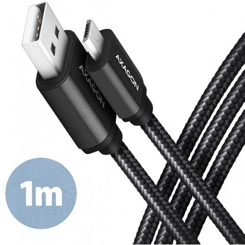 AXAGON BUMM-AM10AB, HQ kabel Micro USB - USB-A, 1m, USB 2.0, 2.4A, ALU, oplet, černý