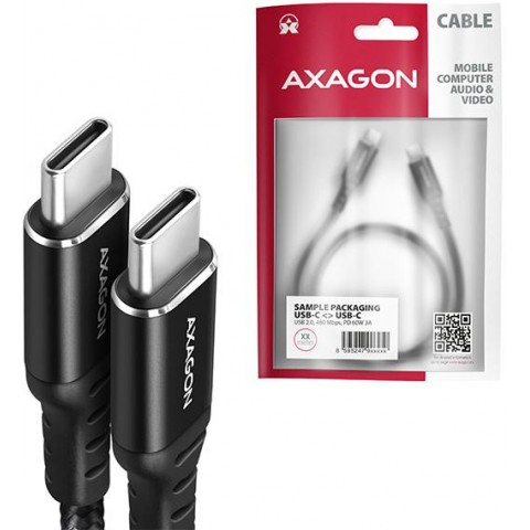 AXAGON BUCM-CM20AB, HQ kabel USB-C - USB-C, 2m, USB 2.0, PD 60W 3A, ALU, oplet, černý