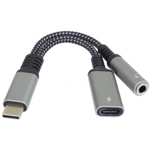 PremiumCord Redukce USB-C  3,5mm jack s DAC chipem + USB-C pro nabíjení 13cm