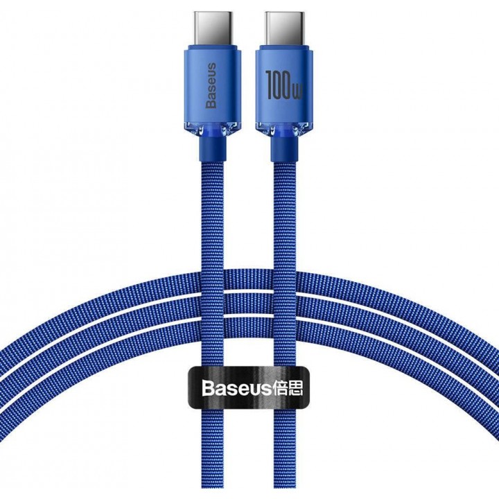 Baseus CAJY000603 Crystal Shine Series Datový Kabel USB-C - USB-C 100W 1,2m Blue