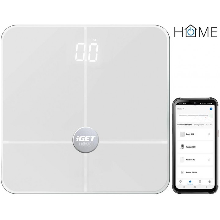 iGET HOME BODY B18 White - chytrá váha, aplikace Android iOS, Bluetooth, měří 18 parametrů