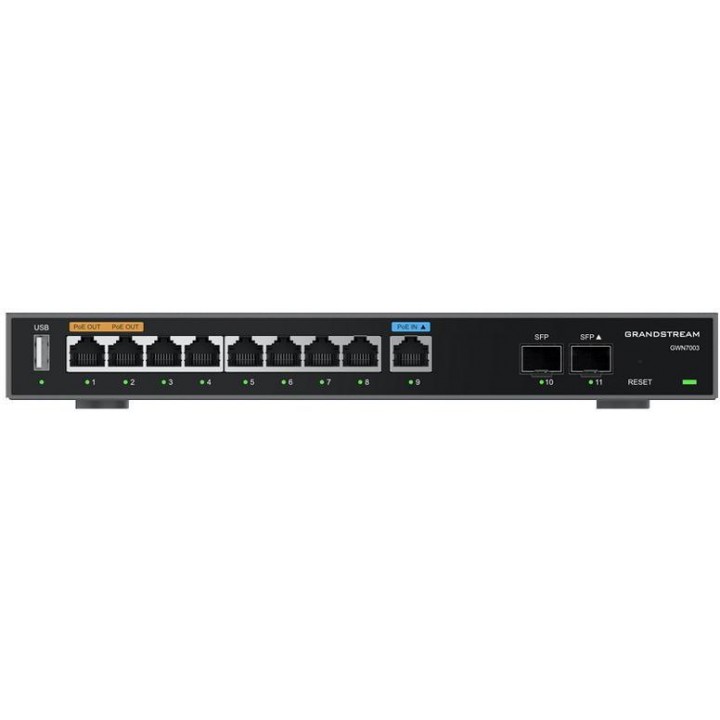 Grandstream GWN7003 VPN router 2 SFP, 9 Gb porty   1 PoE in, 2 PoE out