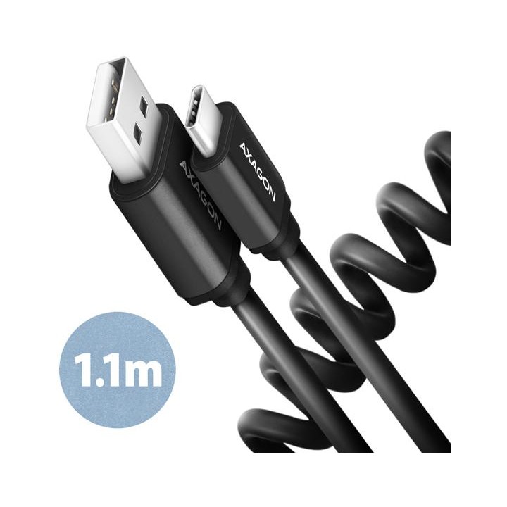AXAGON BUCM-AM20TB, TWISTER kabel USB-C - USB-A, 1.1m, USB 2.0, 3A, ALU, tpe, černý