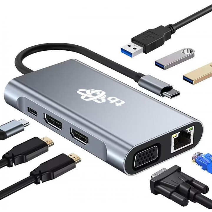 TB Touch USB C 8v1 - HDMI 2x, USB, VGA, RJ45, PD